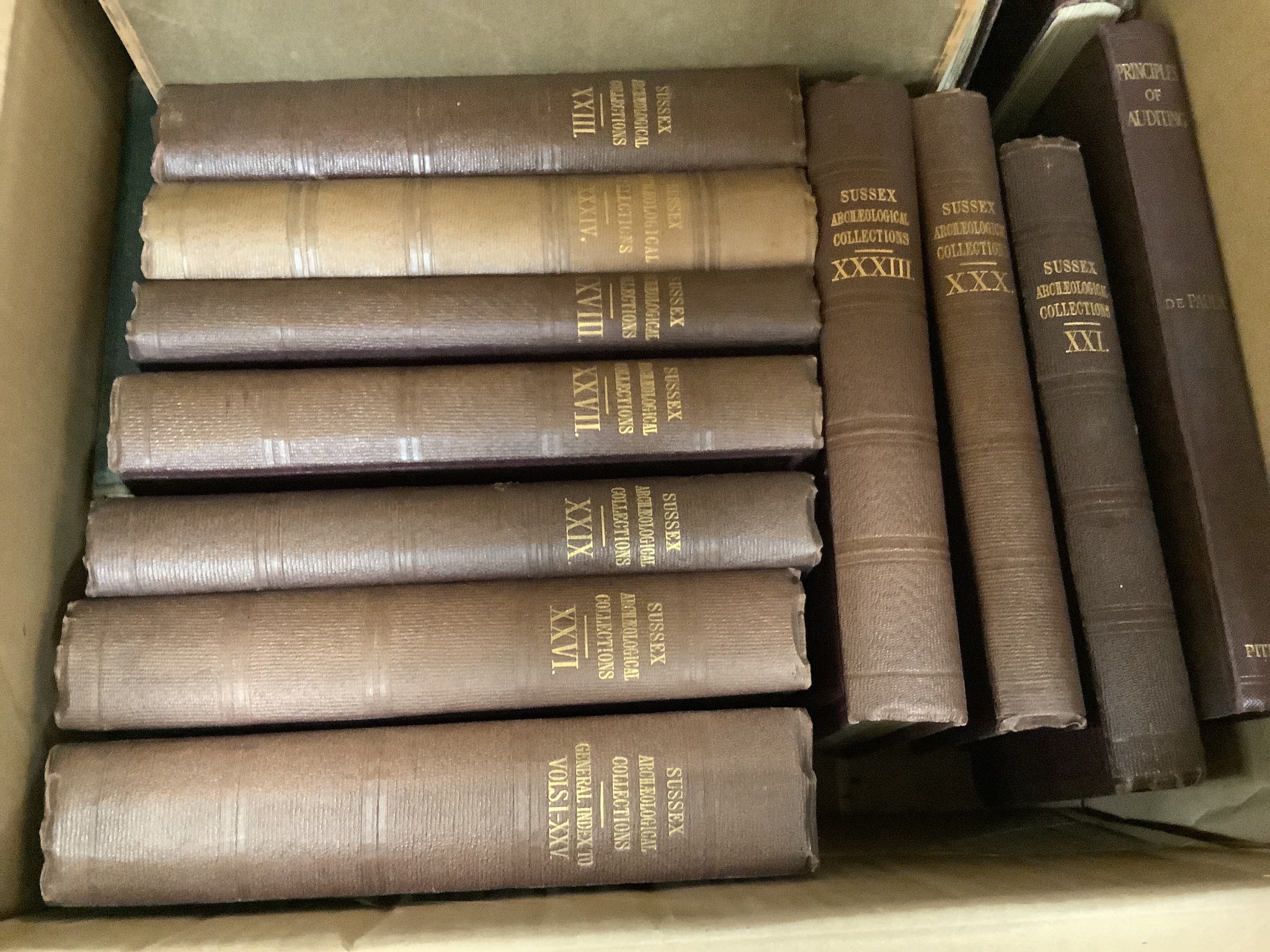 Collection of various bound books to include; History of England, Sussex Archeology Collections, Transactions of the London and Middlesex Archeological Society etc.